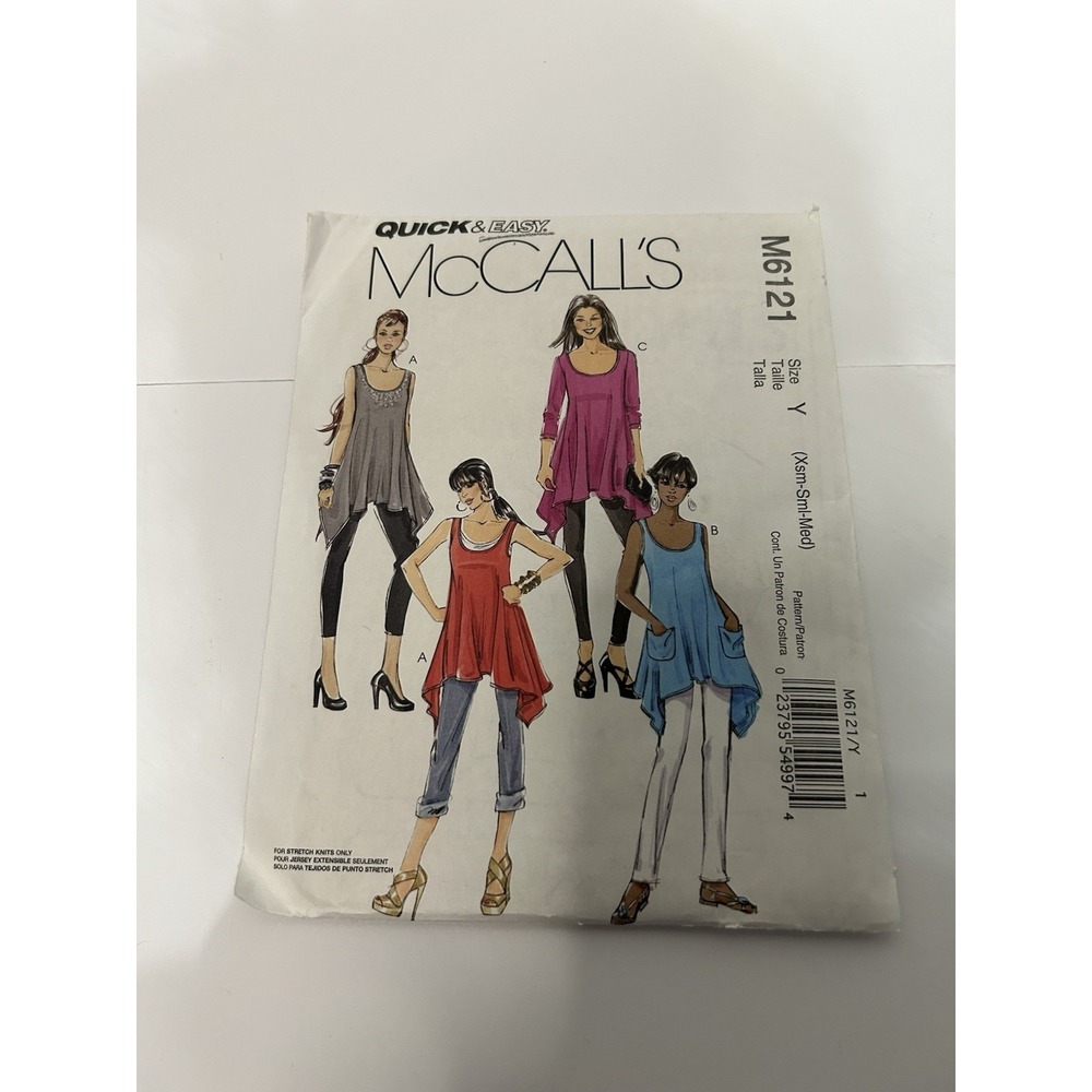 McCall's M6121 Tunic Sewing Pattern Quick & Easy XS–S–M Women's Top Uncut - Picture 1 of 3